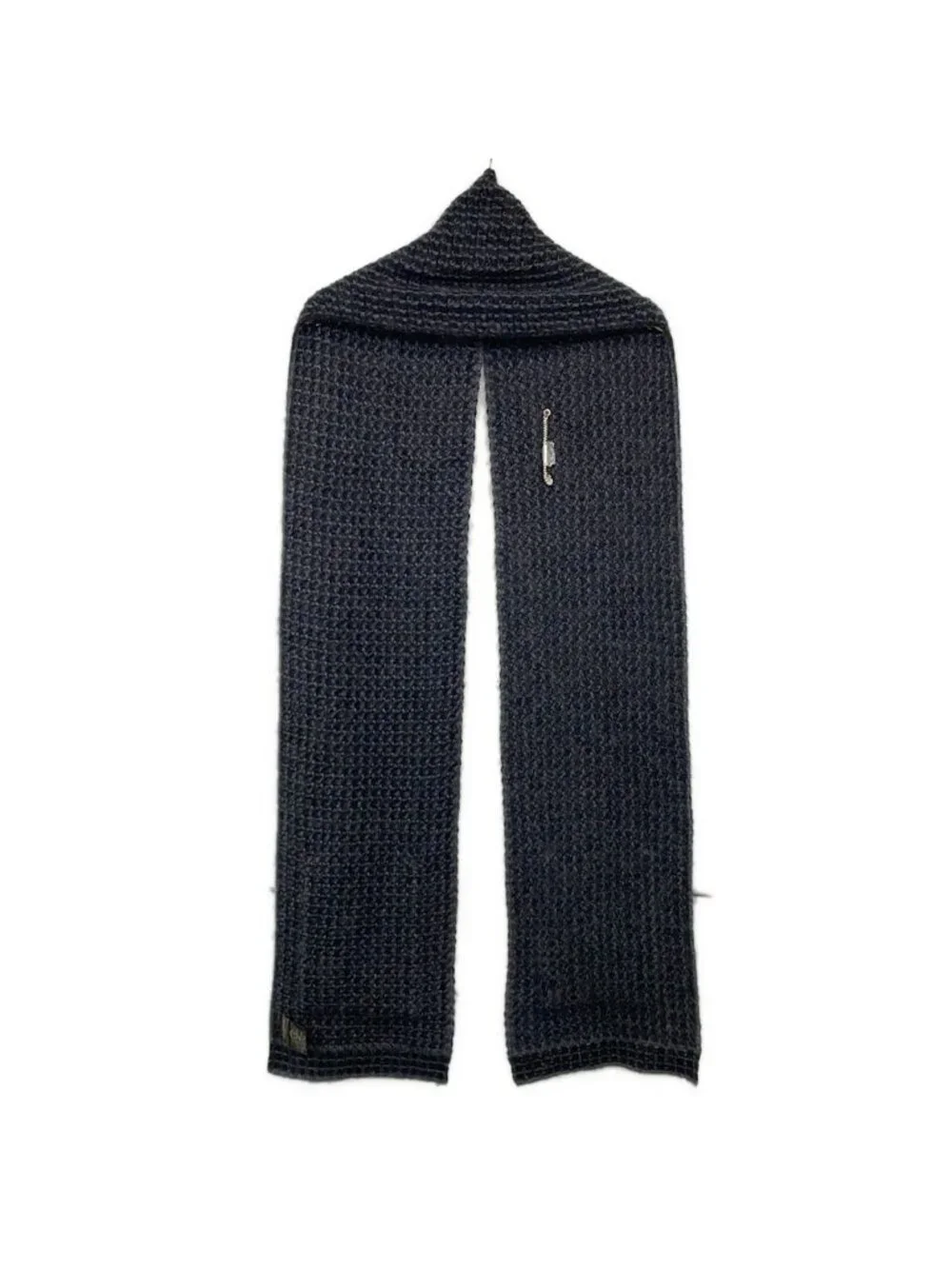 Louis Vuitton Scarf Echarpe Elena Black Dark Gray Raccoon Fur Wool Silk